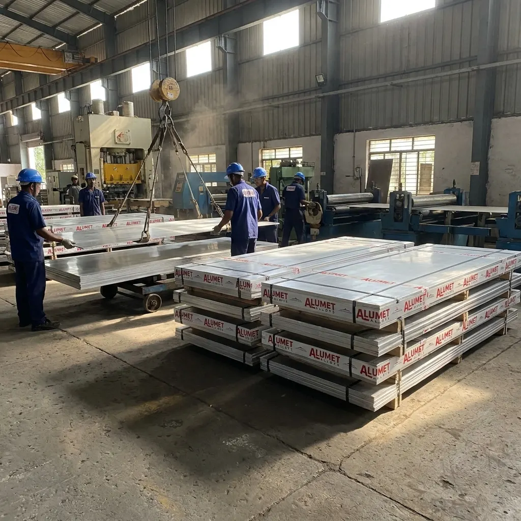 Workers handling sheets